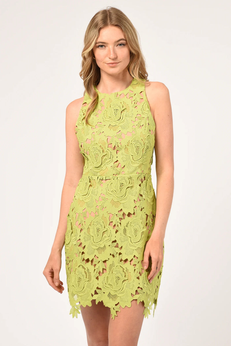 Adelyn Rae Cassie 3D Crochet Mini Dress Lime Green