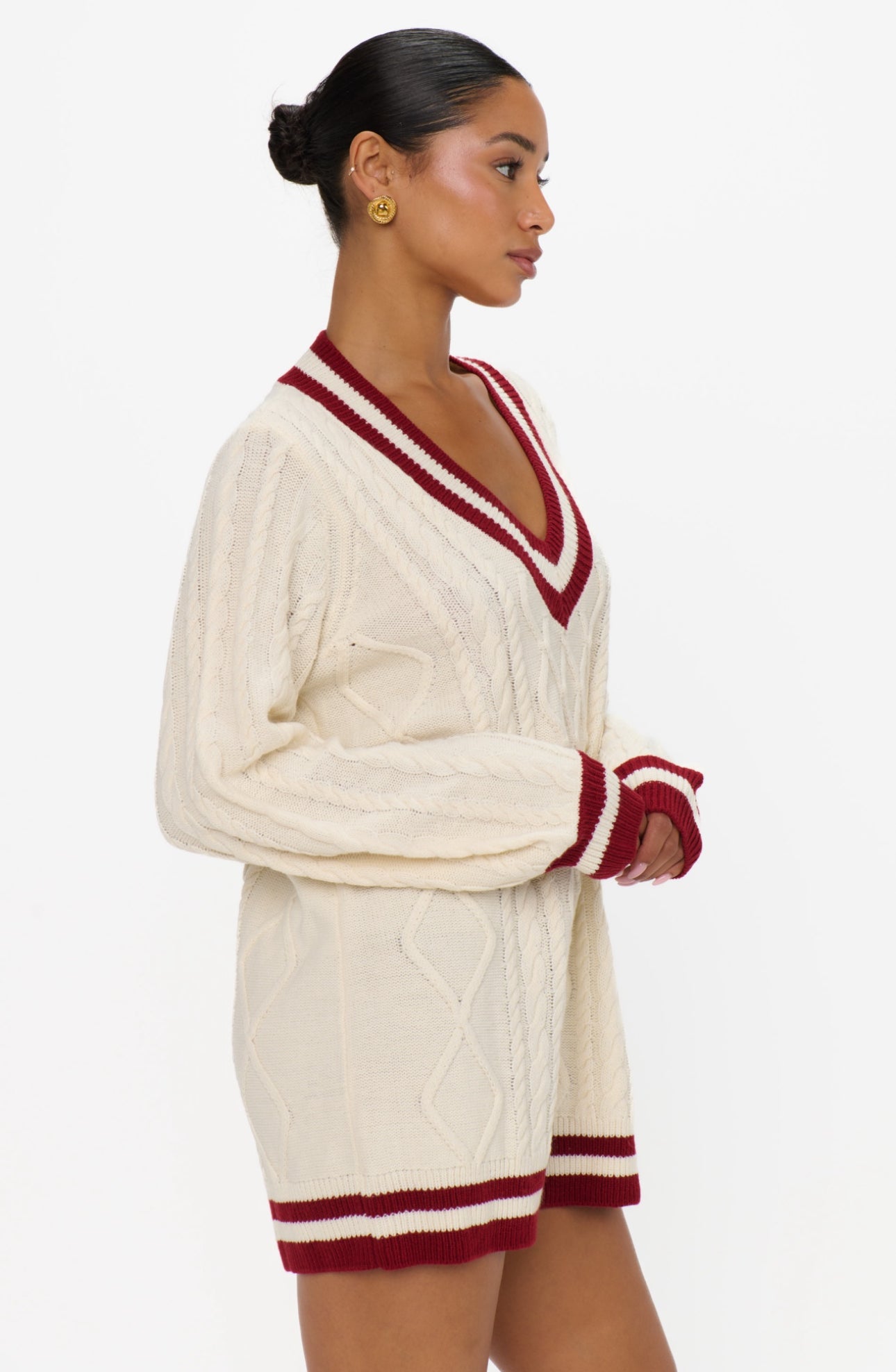 Show Me Your Mumu Tailgate Sweater Cranberry Cable Knit - in stock