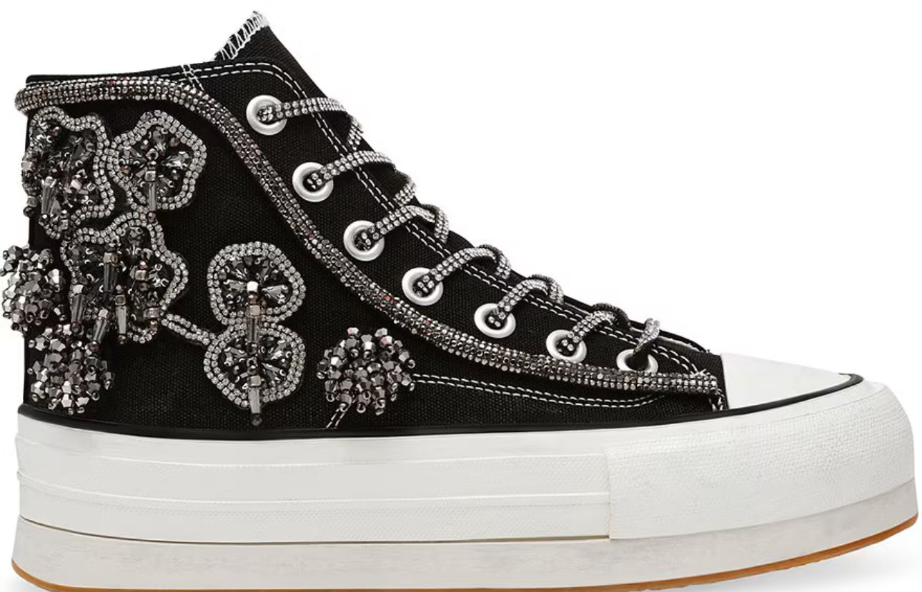 Steve Madden Mistic Rhinestone Flower High Top Platform Sneakers White/Multi