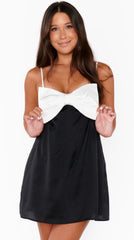 Show Me Your Mumu Best Bow Dress Colorblock Black Luxe Satin