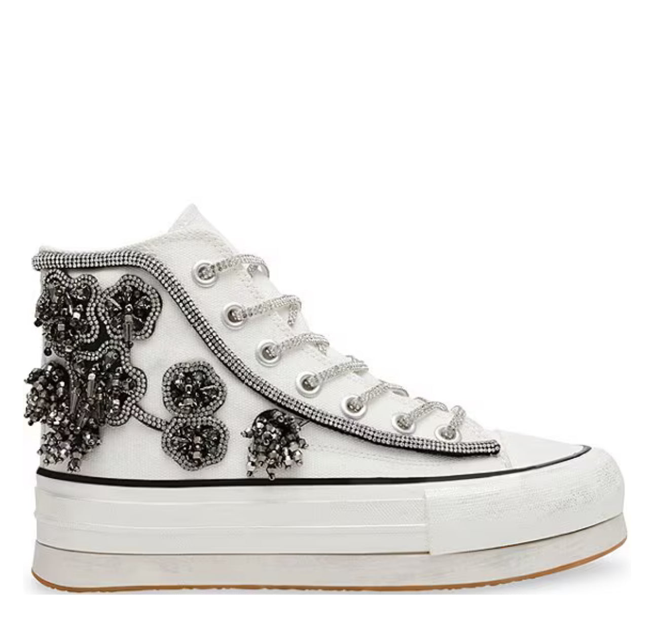 Steve Madden Mistic Rhinestone Flower High Top Platform Sneakers White/Multi