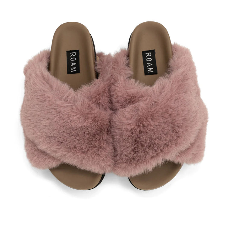 ROAM  Cloud Black Slippers Faux Fur