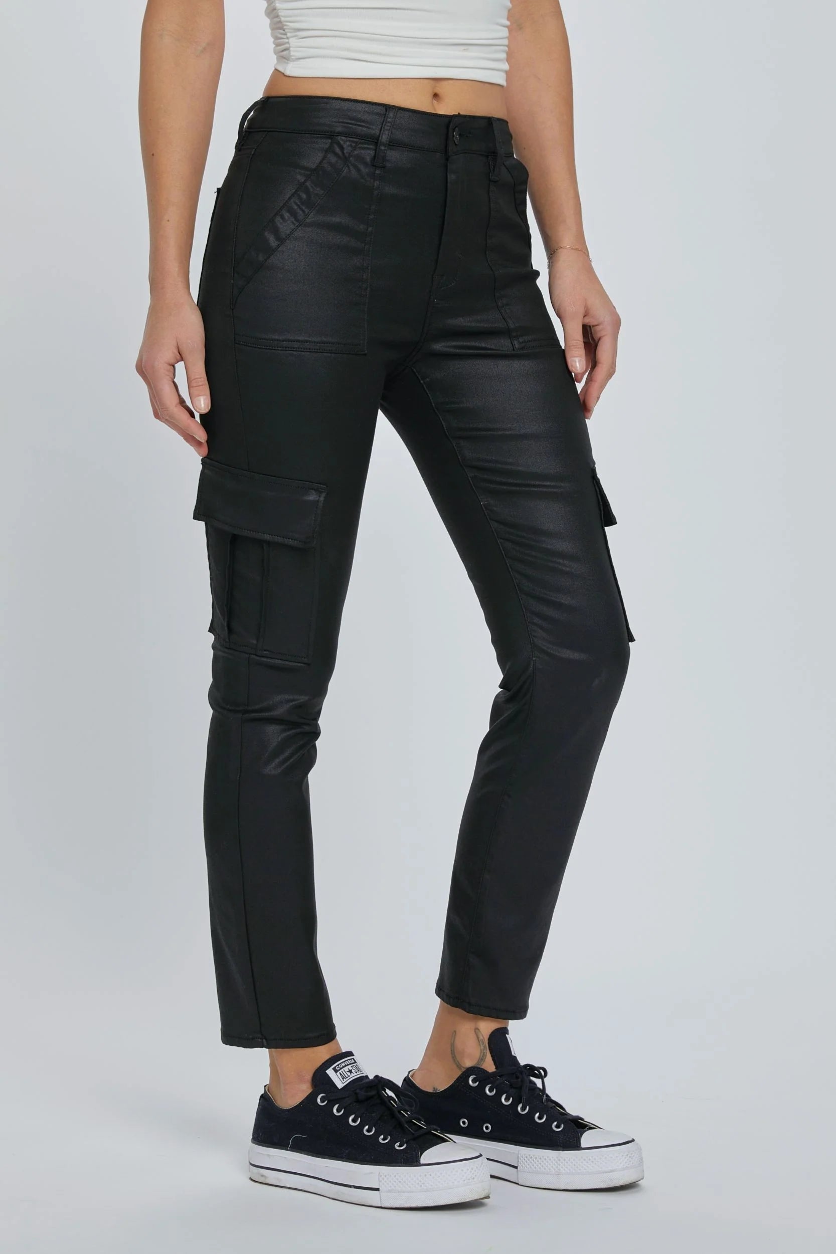 Hidden Denim Quinn Black Coated Cargo Cigarette Skinny