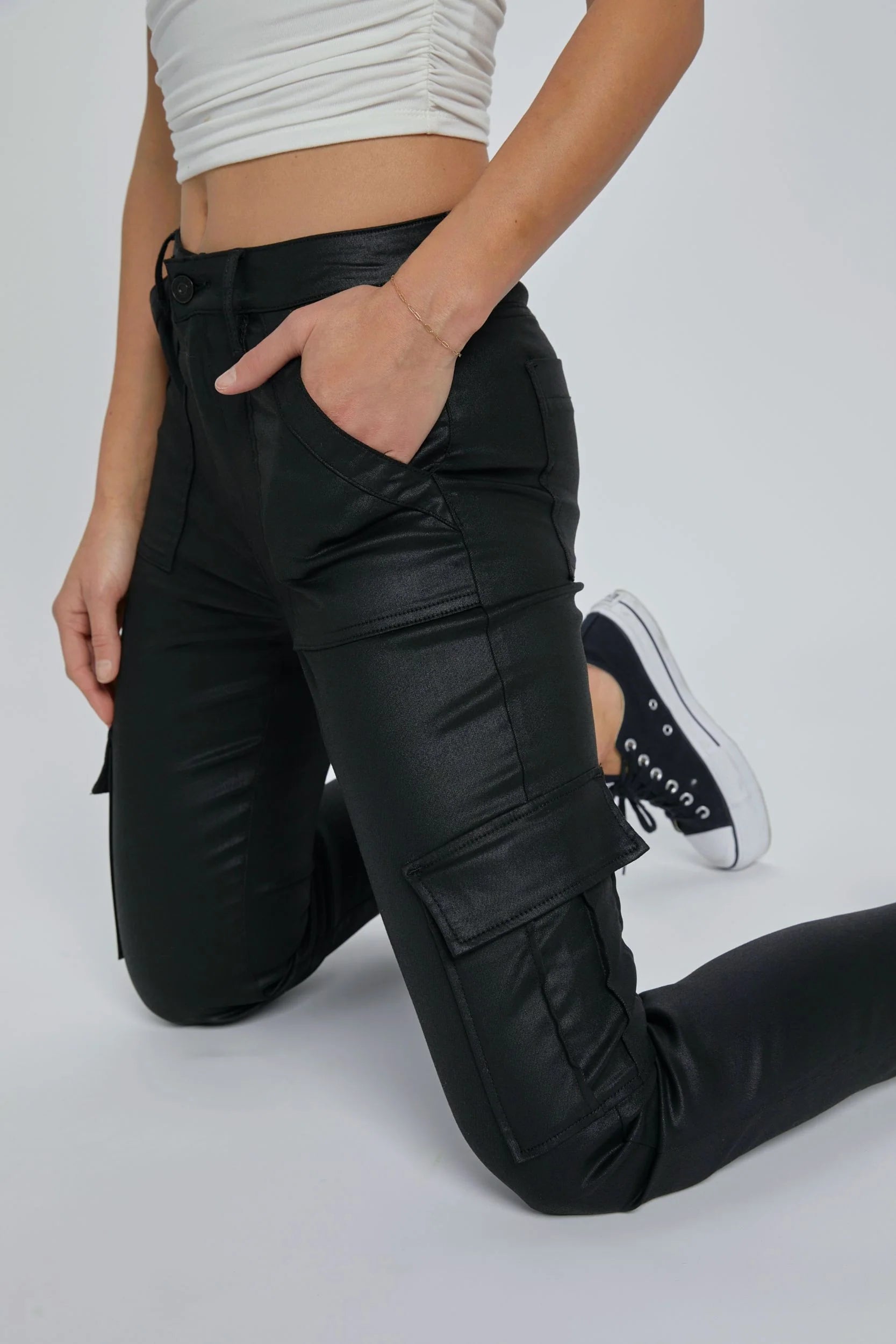 Hidden Denim Quinn Black Coated Cargo Cigarette Skinny