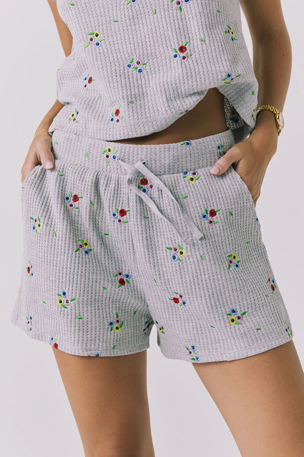 Chaser Kesh Heather Grey Ditsy Embroidery Short