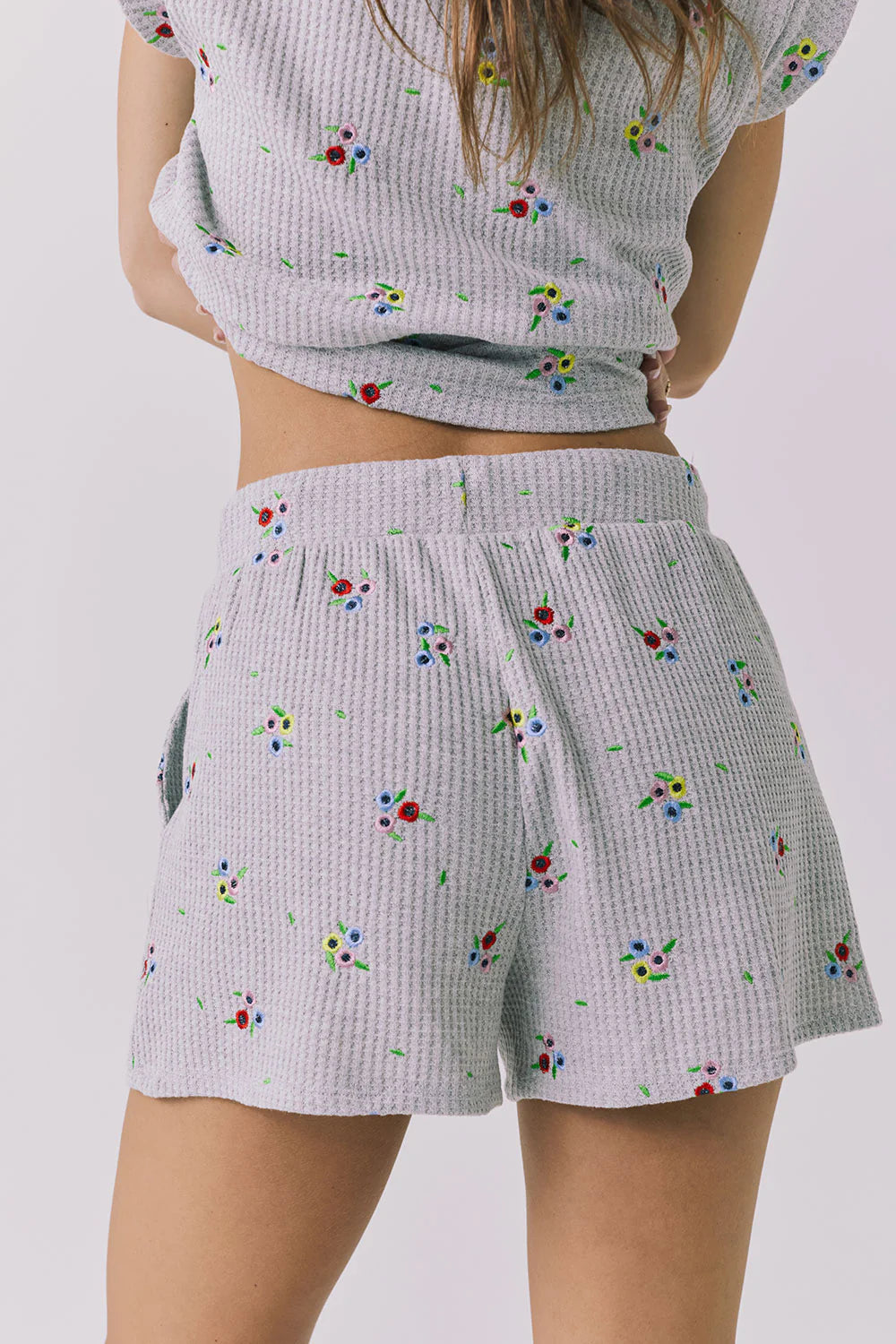 Chaser Kesh Heather Grey Ditsy Embroidery Short