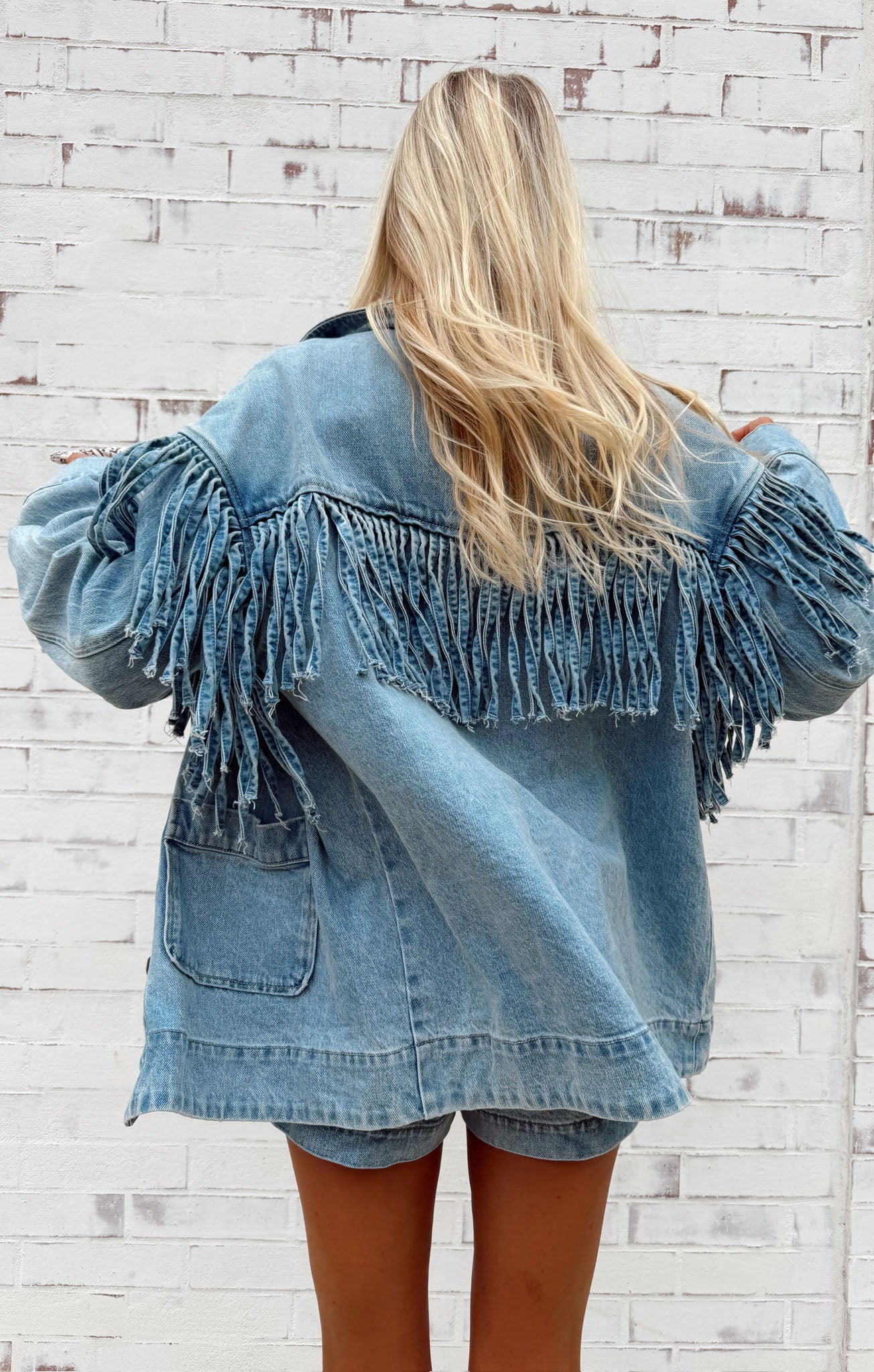 Show Me Your Mumu Ojai Fringe Jacket Jet Stream Blue PREORDER