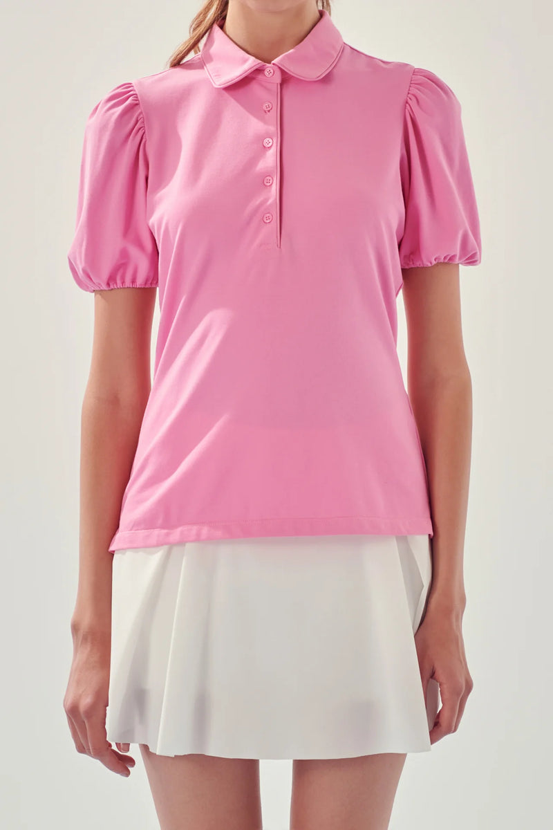 English Factory Puff Sleeve Jersey Top Pink