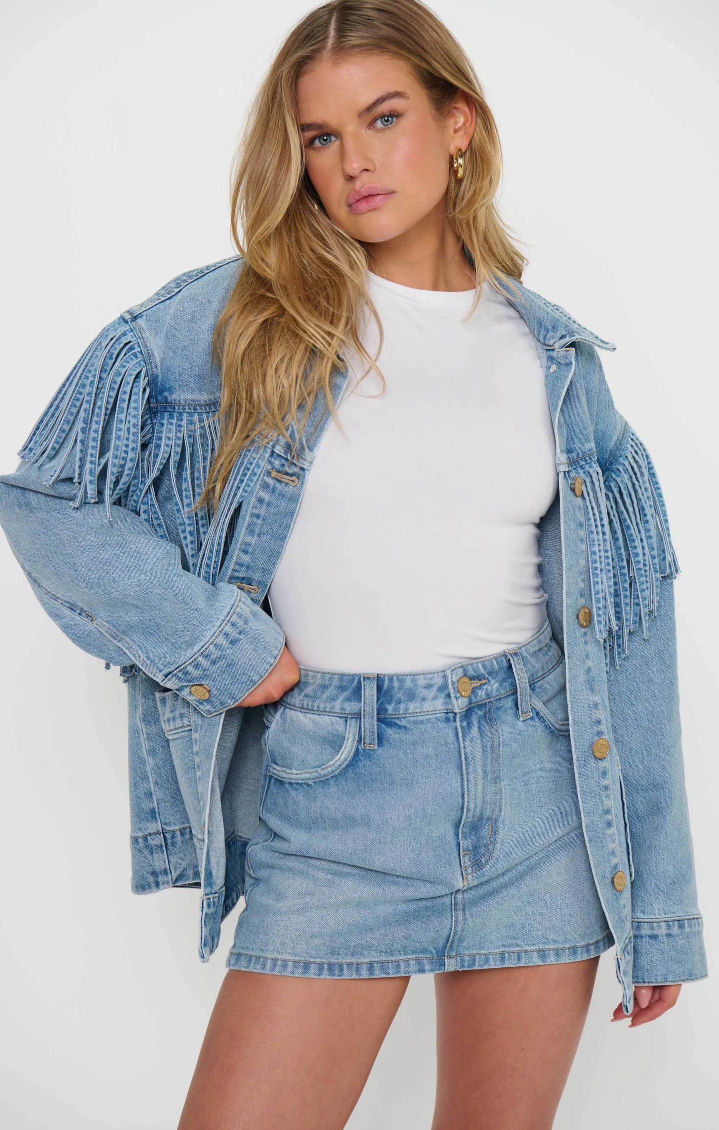 Show Me Your Mumu Ojai Fringe Jacket Jet Stream Blue PREORDER