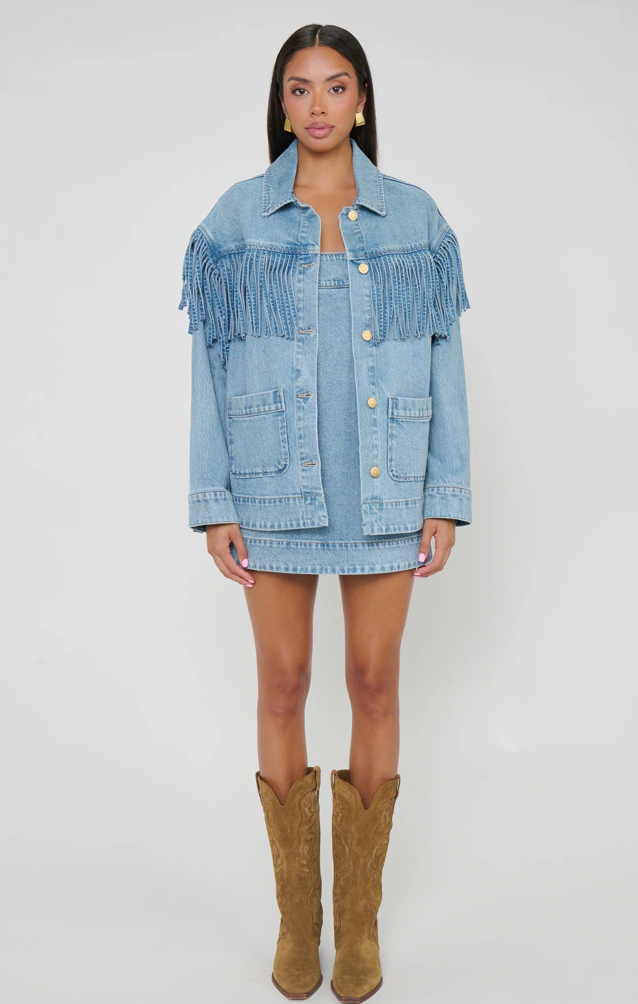 Show Me Your Mumu Ojai Fringe Jacket Jet Stream Blue PREORDER