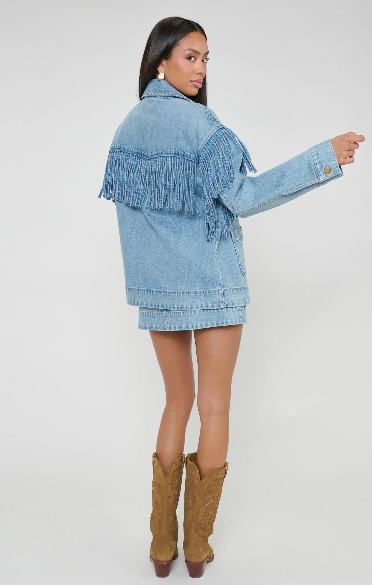 Show Me Your Mumu Ojai Fringe Jacket Jet Stream Blue PREORDER