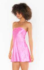 Show Me Your Mumu Taylor Tube Mini Dress Bright Pink Rose Satin