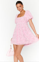 Show Me Your Mumu Smitten Baby Doll Dress Rosette Mesh Pink