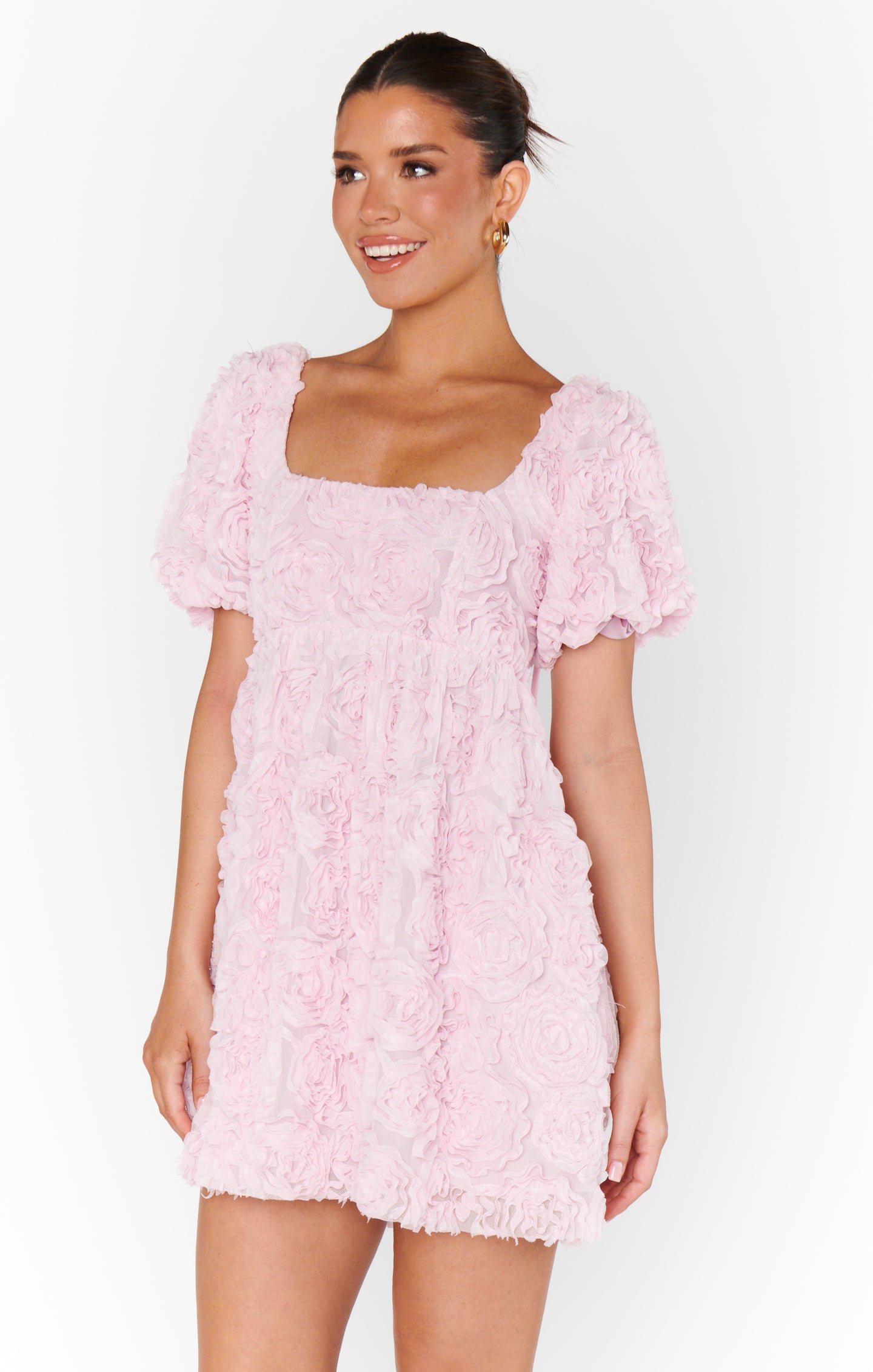 Show Me Your Mumu Smitten Baby Doll Dress Rosette Mesh Pink