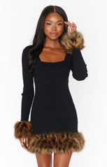 Show Me Your Mumu Francine Mini Dress Black Knit Faux Fur