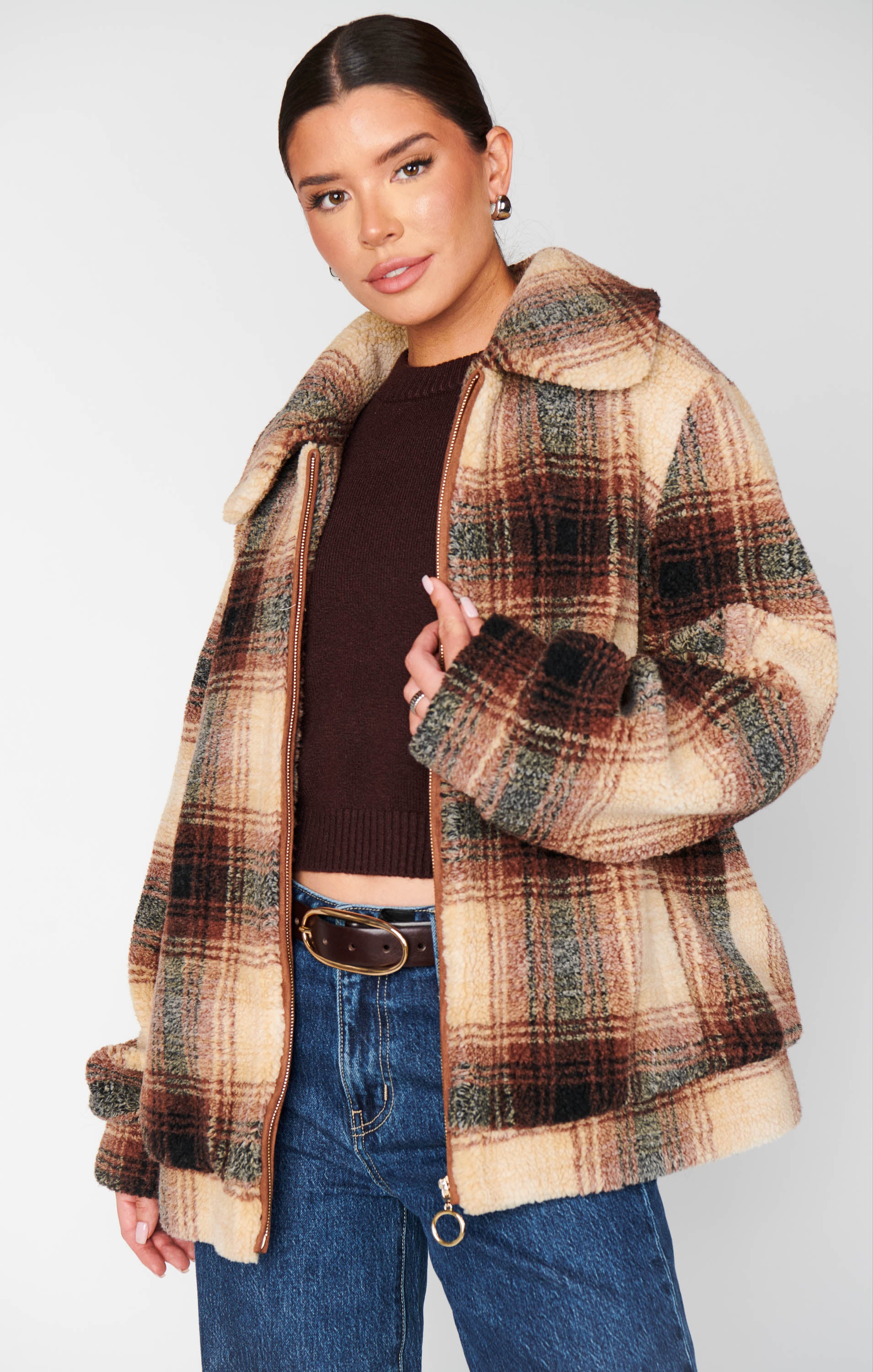Show Me Your Mumu Hunter Jacket Homestead Faux Sherpa Plaid