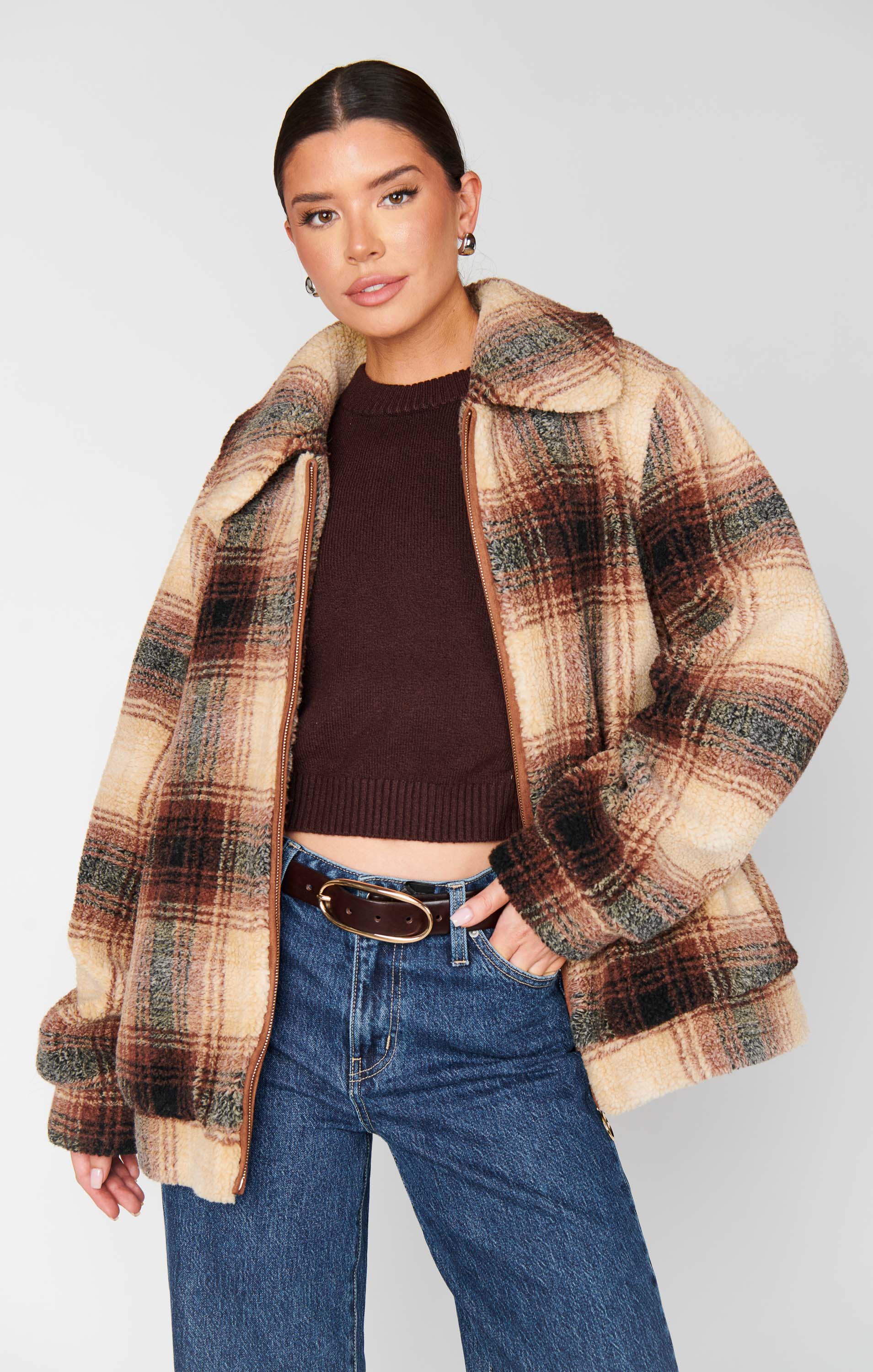Show Me Your Mumu Hunter Jacket Homestead Faux Sherpa Plaid