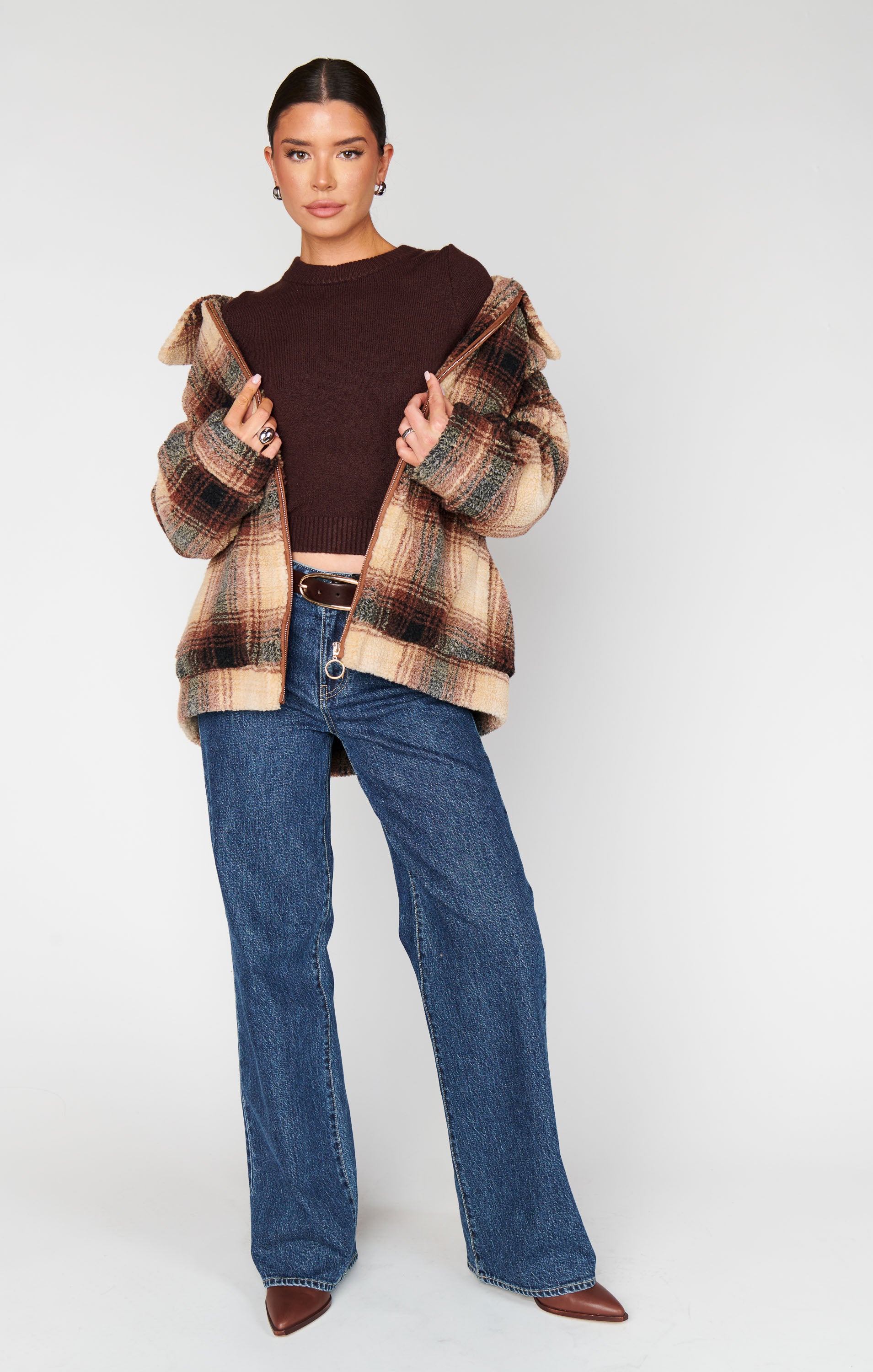 Show Me Your Mumu Hunter Jacket Homestead Faux Sherpa Plaid
