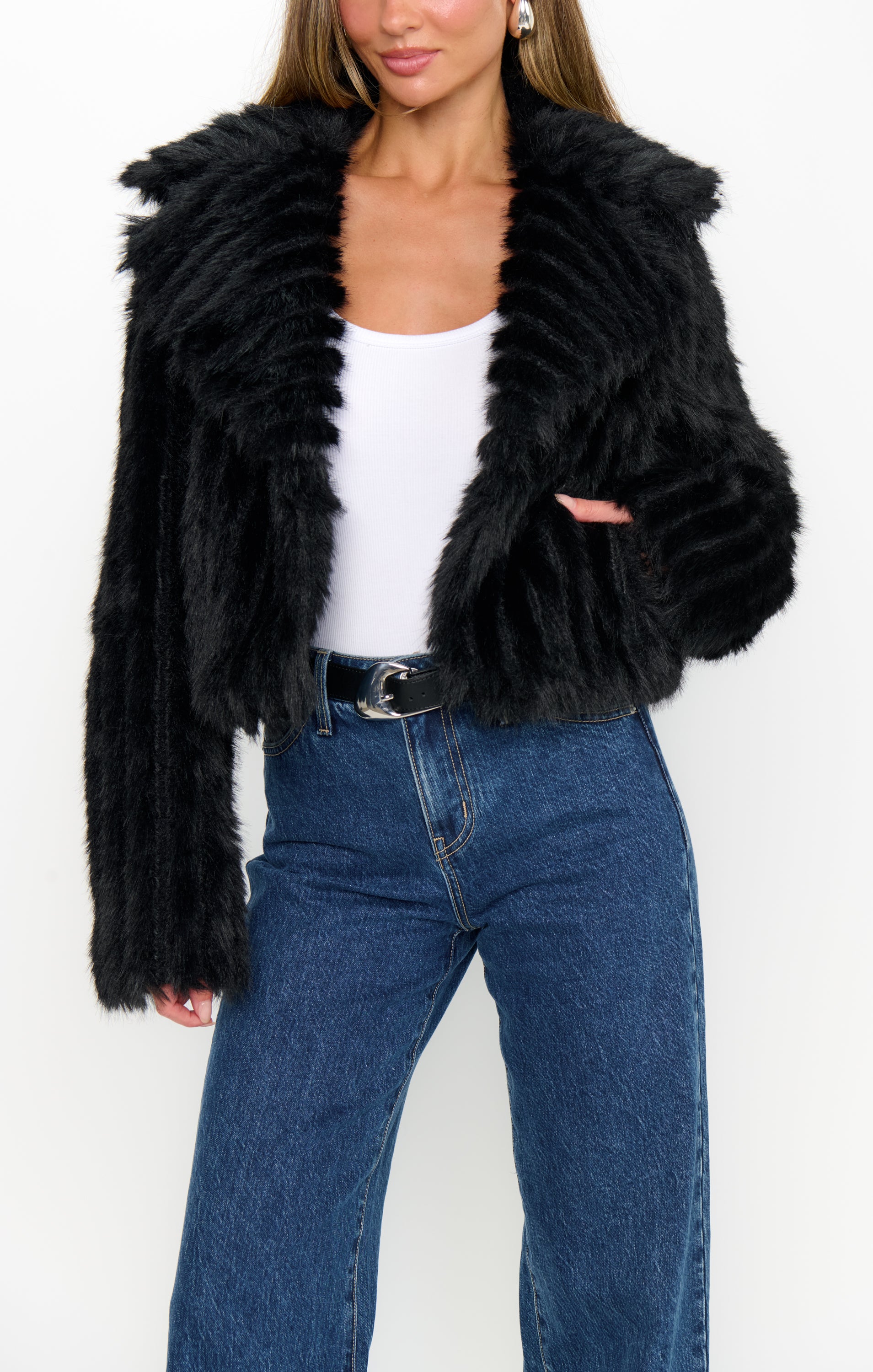 Show Me Your Mumu Salt Lake City Cropped Jacket Black Faux Fur*SEPTEMBER PRE-ORDER*