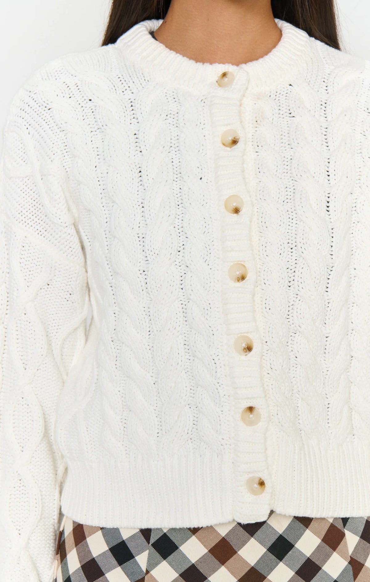 Show Me Your Mumu Chimney Cardigan Cream Cable Knit
