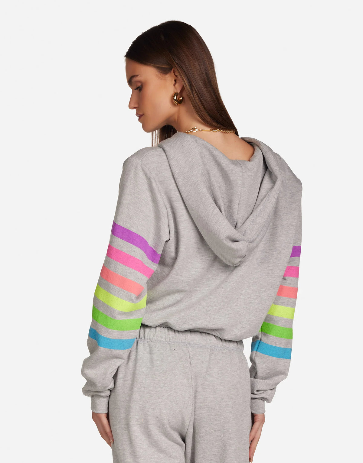 Michael Lauren Bowman Neon Stripe Cropped Hoodie