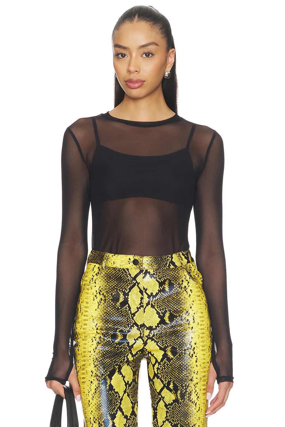 Michael Lauren Vero L/S Fitted Mesh Top - Black