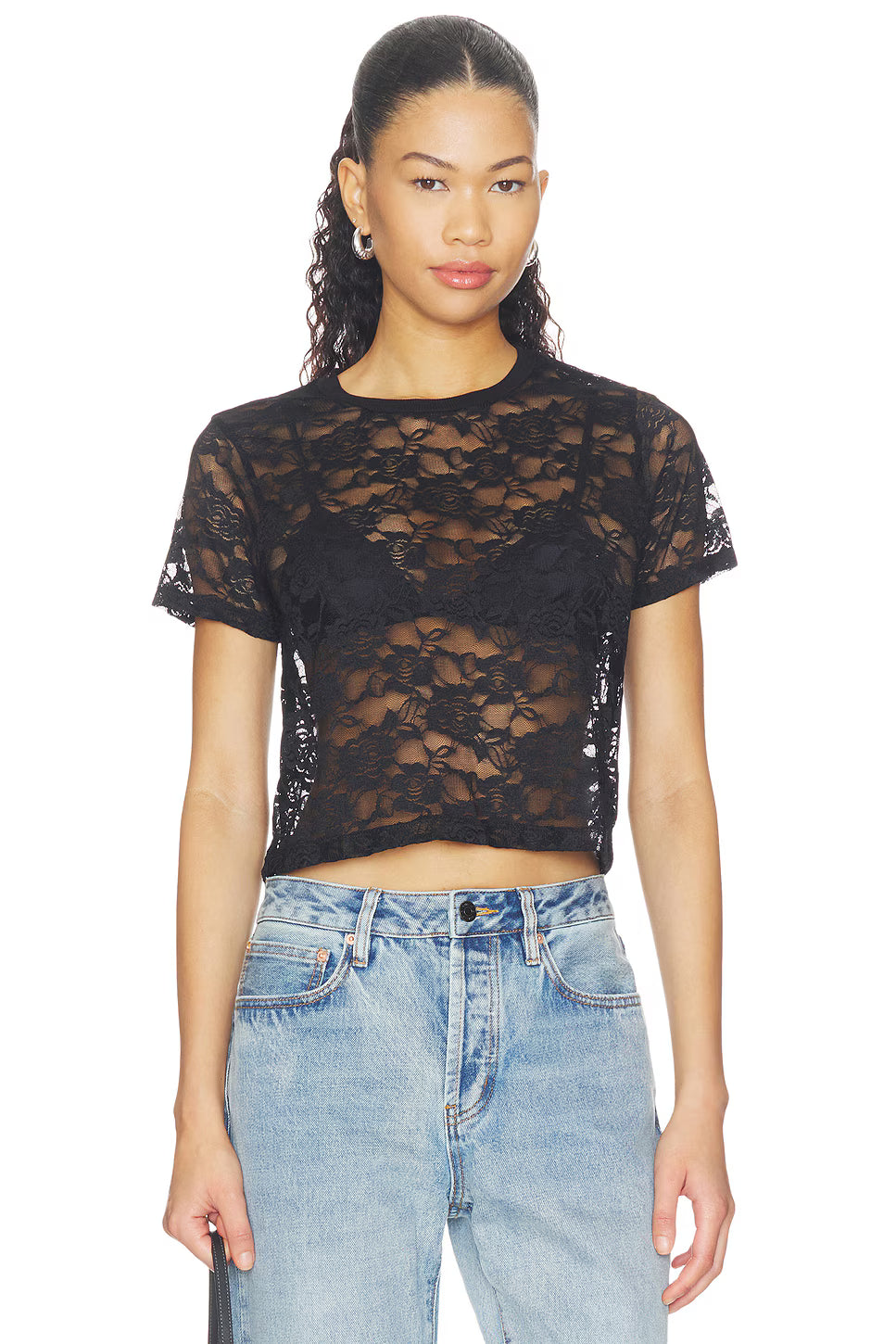 Michael Lauren Lace Crop Baby Tee