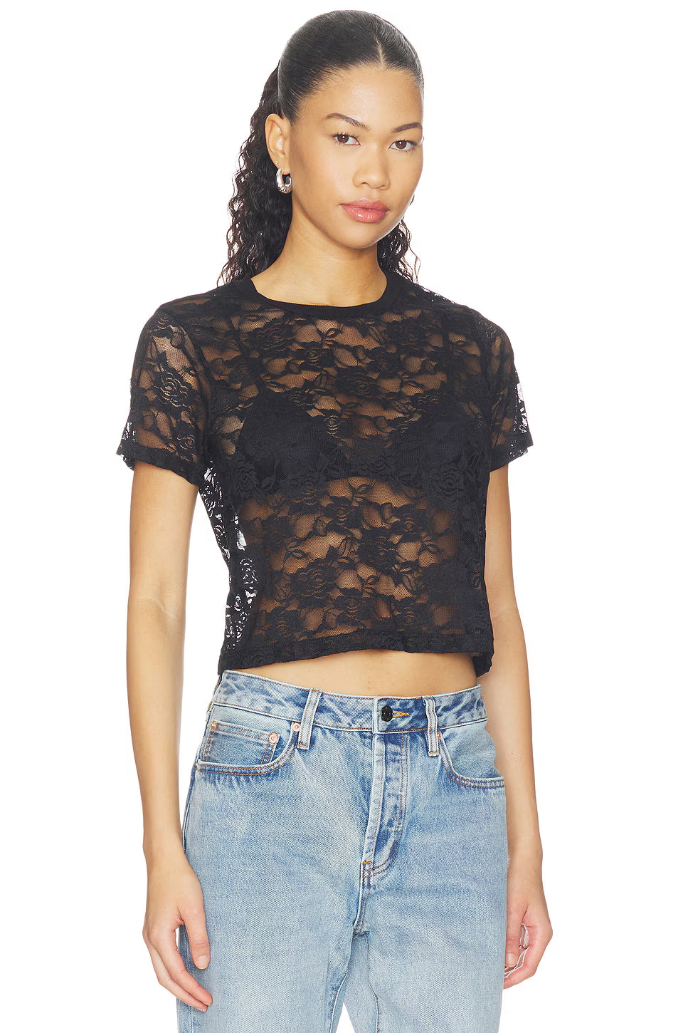 Michael Lauren Lace Crop Baby Tee