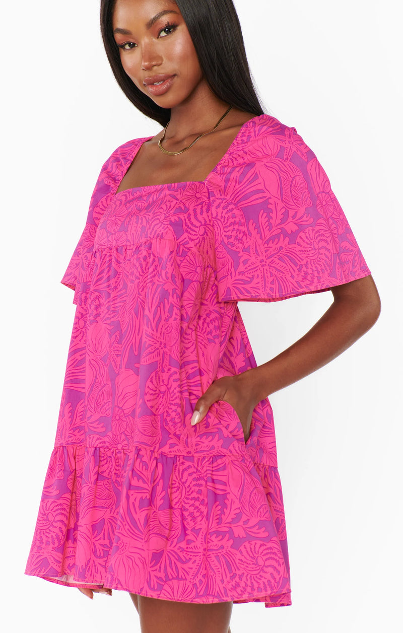 Show Me Your Mumu Erin Mini Dress Pink Shells Poplin