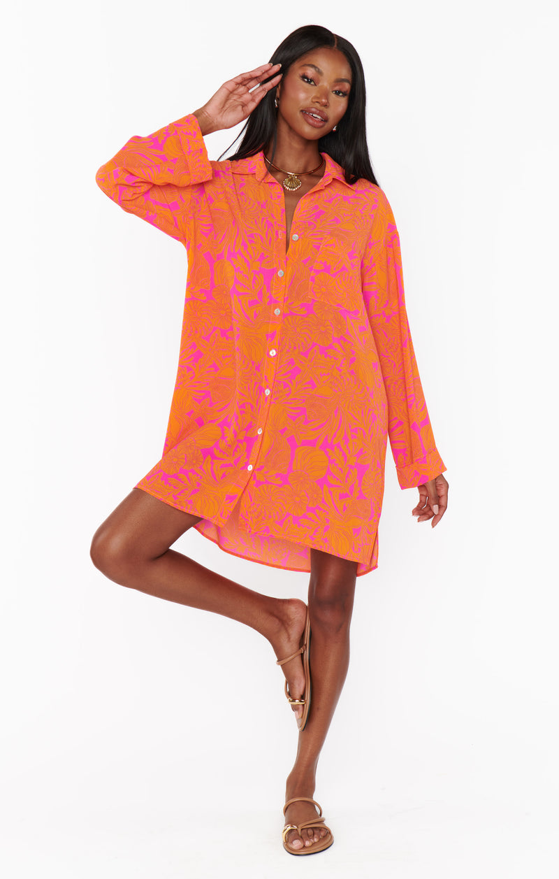 Show Me Your Mumu Beachclub Button Down Fuschia Shells Pebble