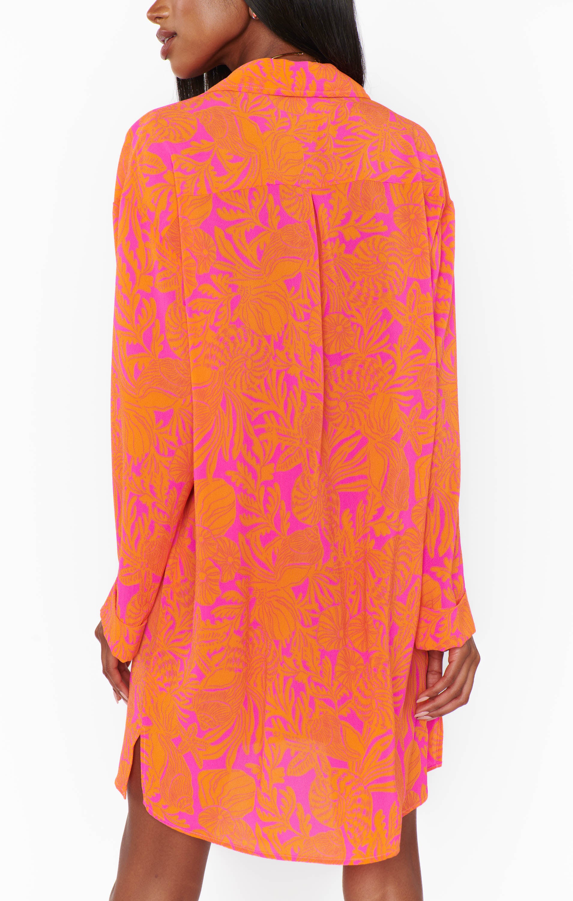 Show Me Your Mumu Beachclub Button Down Fuschia Shells Pebble