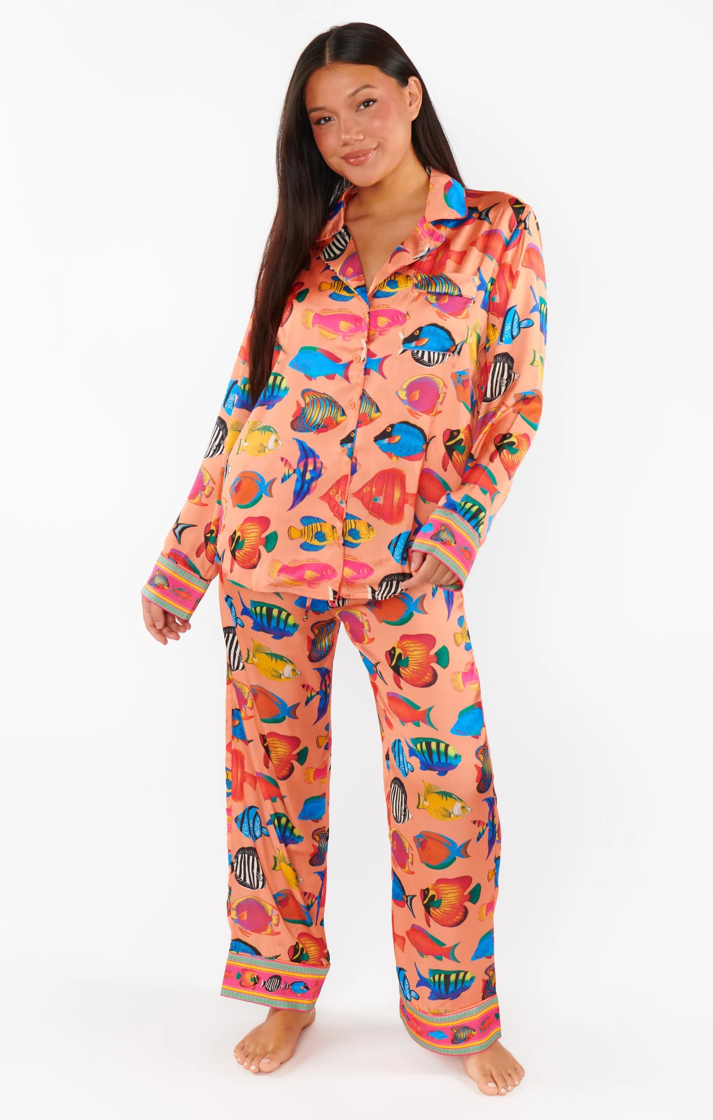 Show Me Your Mumu Classic PJ Set Coral Rainbow Reef Silky