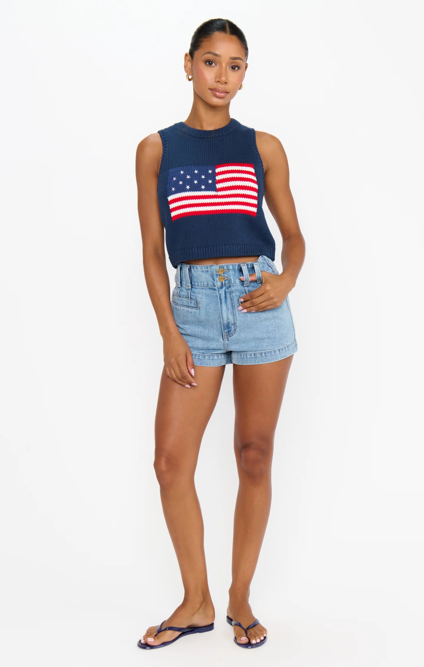 Show Me Your Mumu Milo Tsnk Navy Flag Knit