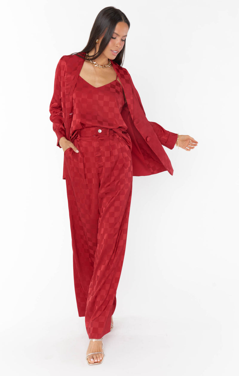 Show Me Your Mumu Tanner Trousers Red Checkerboard Satin