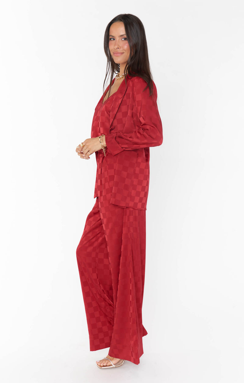 Show Me Your Mumu Tanner Trousers Red Checkerboard Satin