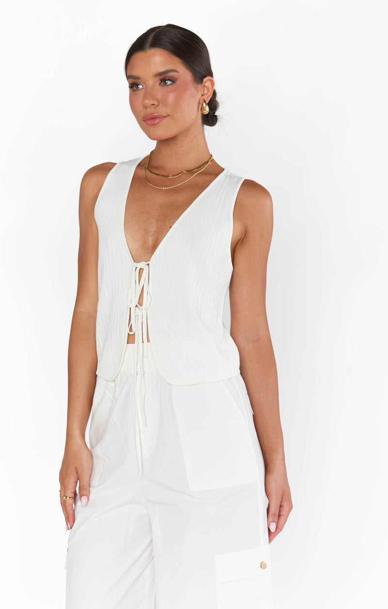 Show Me Your Mumu Time Out Tie Top White Rib Knit
