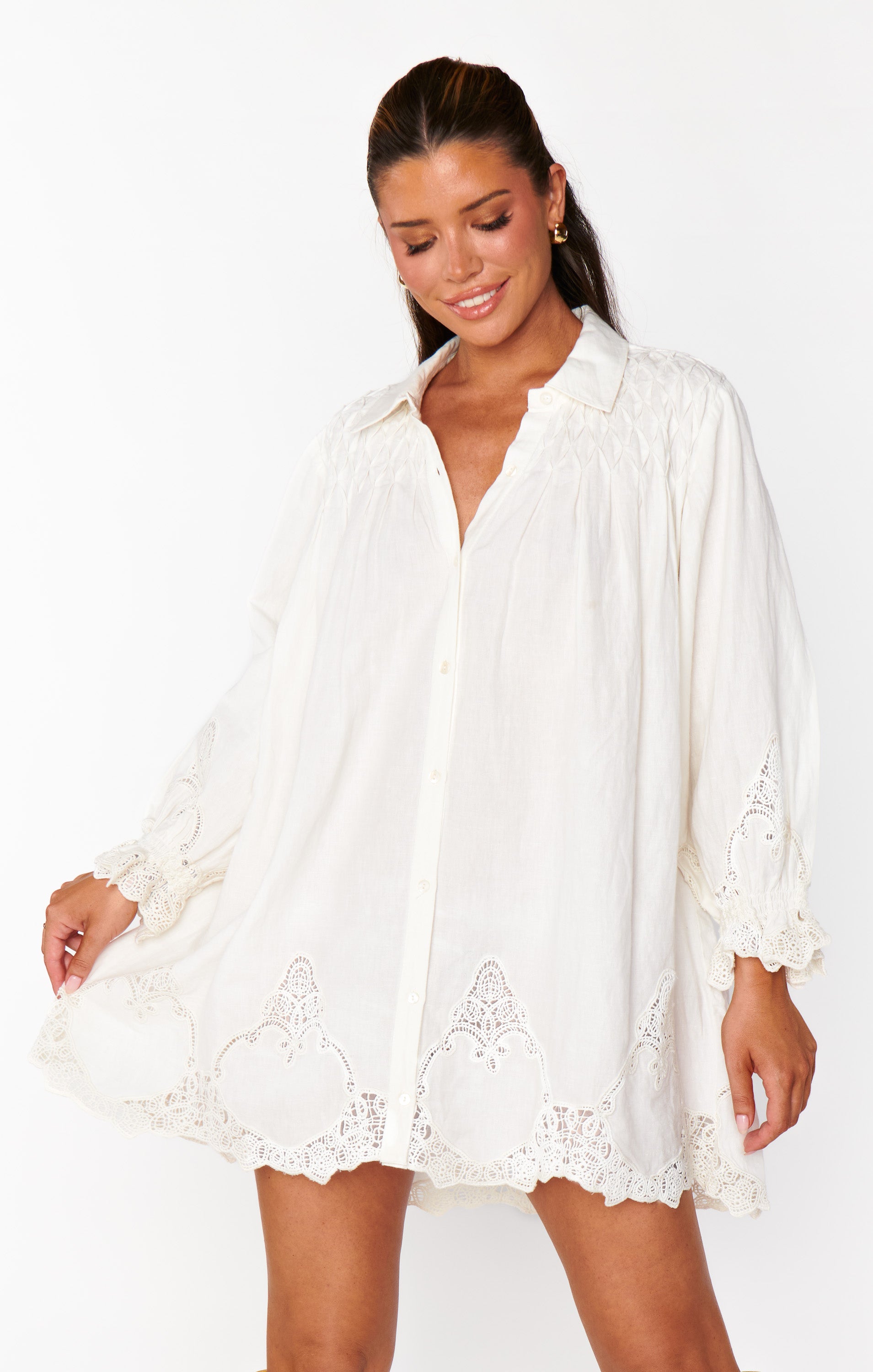 Show Me Your Mumu Leona Mini Dress White Lace Embroidery