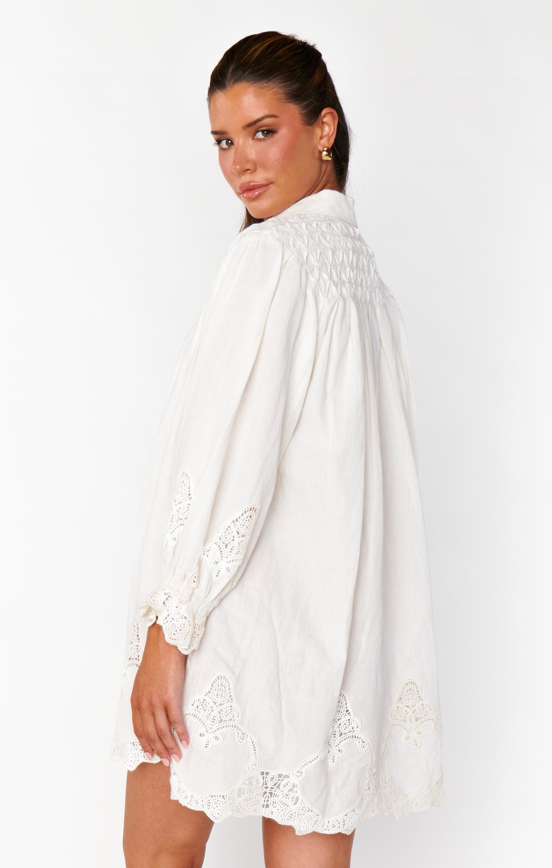 Show Me Your Mumu Leona Mini Dress White Lace Embroidery