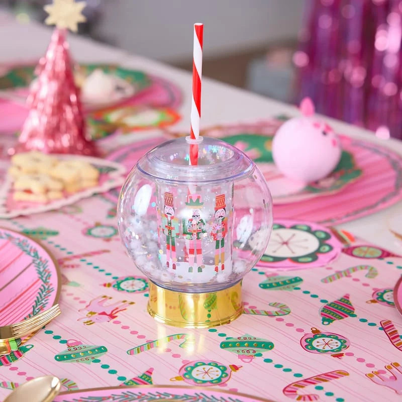 Nutcracker Snow Globe Cup with Straw