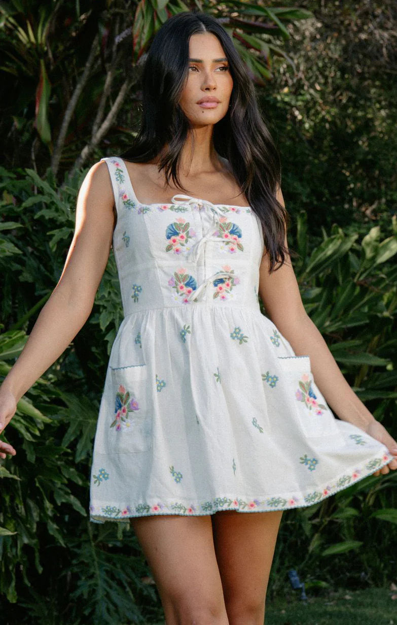 Show Me Your Mumu Demi Mini Dress - Wild Meadow Embroidery