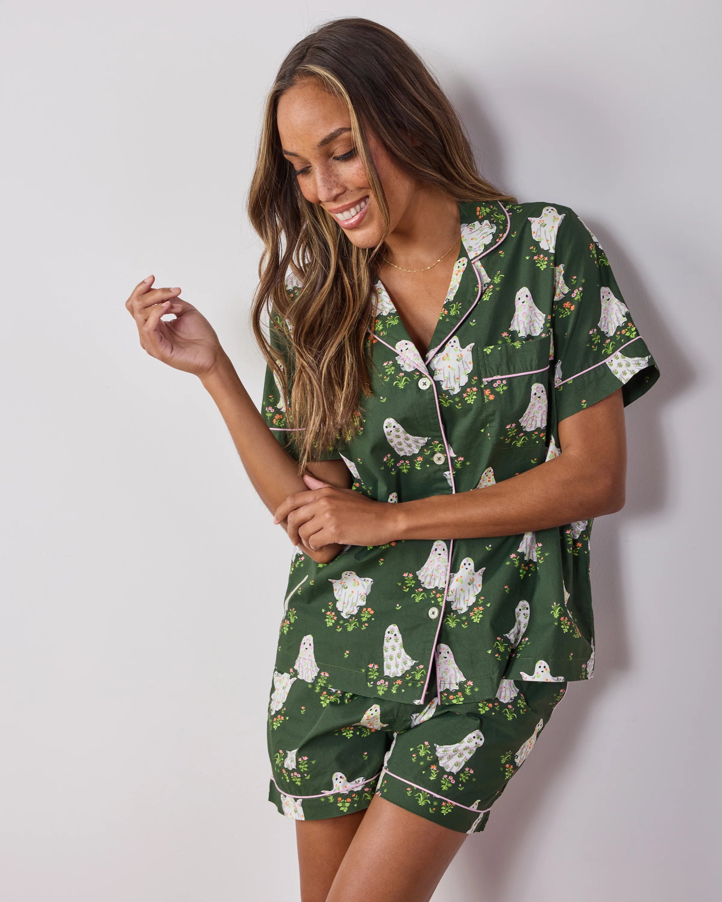 Printfresh Gardening Ghosts Short PJ Set in Overgrown Moss
