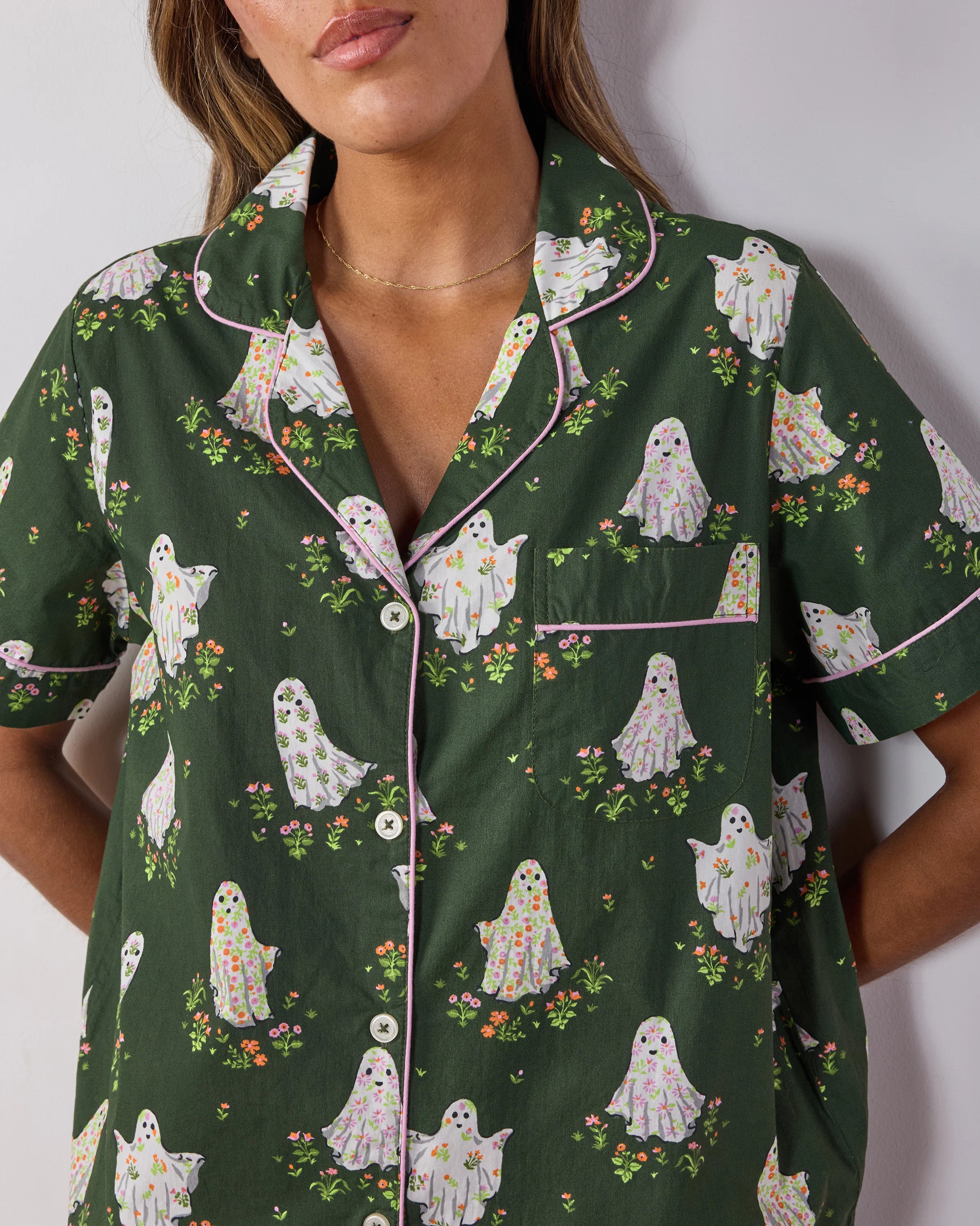 Printfresh Gardening Ghosts Short PJ Set in Overgrown Moss