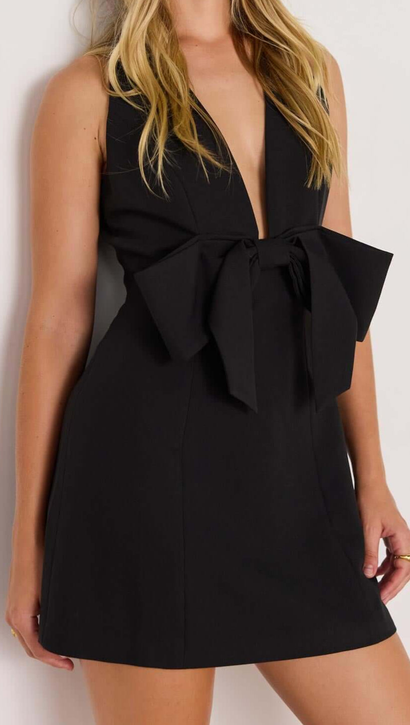MINKPINK Romy Bow Front Mini Dress Black