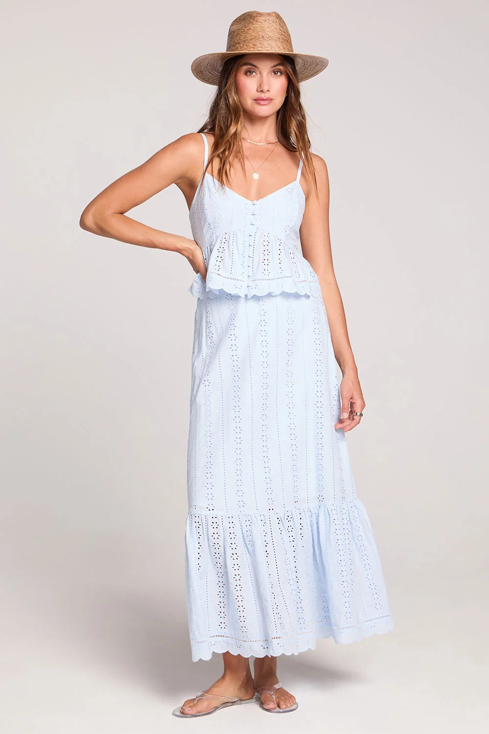 Saltwater Luxe Tatumn Maxi Skirt Sky Blue Eyelet