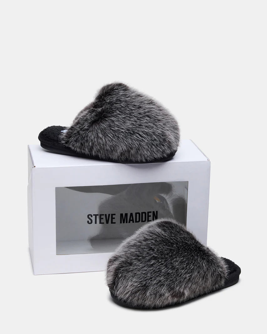 Steve Madden Poof Grey Slip -On Faux Fur