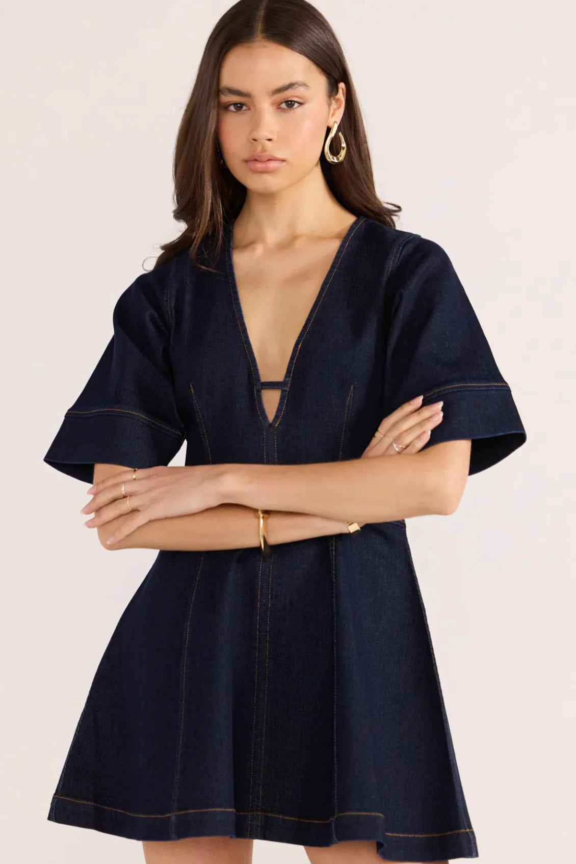 MINKPINK Raya Denim Short Sleeve Mini Dress