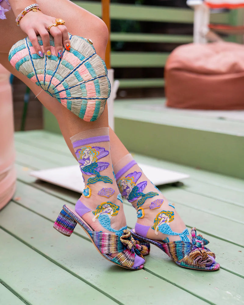 Sock Candy Whimsical Mermaid Ruffle Sheer Crew Sock