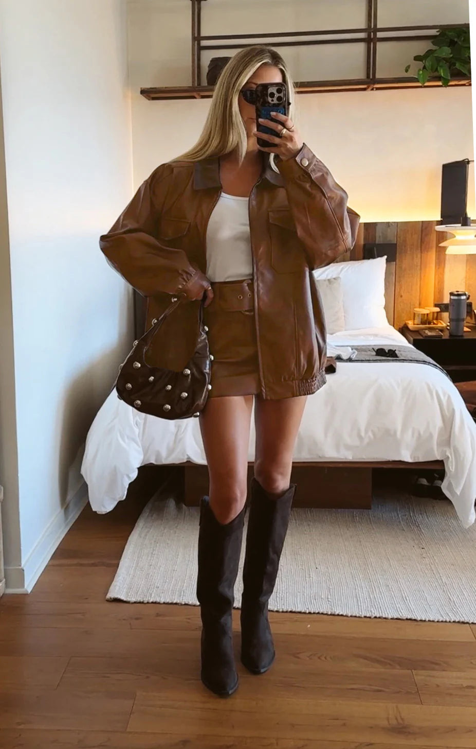 Show Me Your Mumu Maverick Bomber Jacket Chestnut Brown Faux Leather