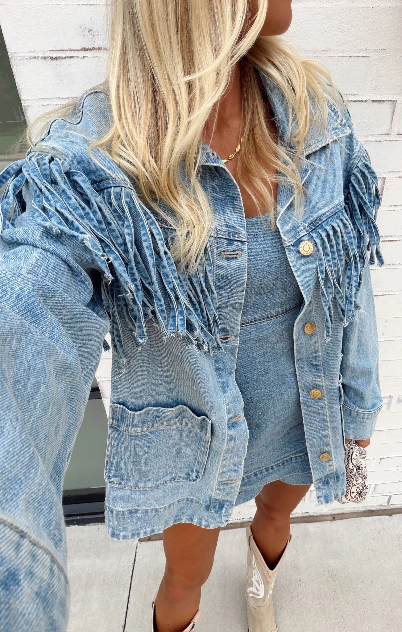 Show Me Your Mumu Ojai Fringe Jacket Jet Stream Blue PREORDER