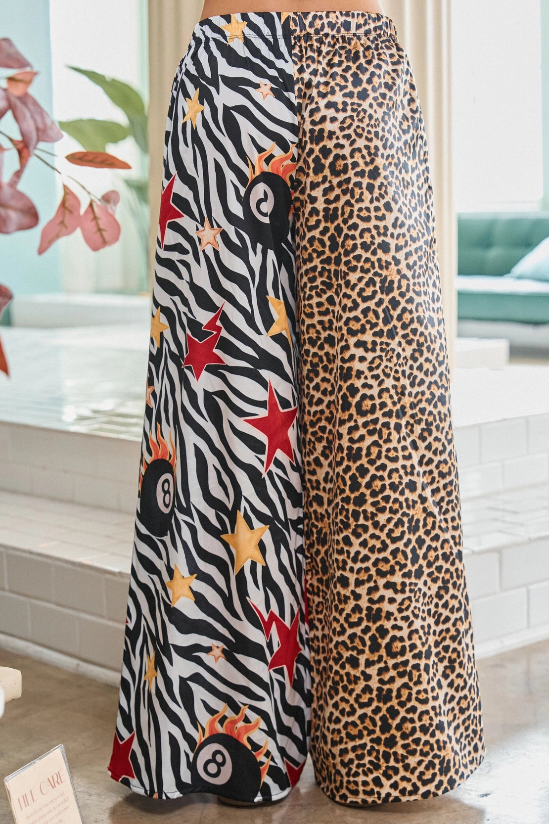 Leopard and Zebra Mix Print Satin Pants